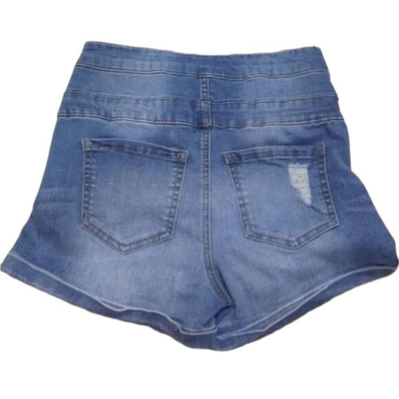 Hi-Waist 3 button Distressed Tinsel Town Shorts  3 Juniors - Picture 2 of 7